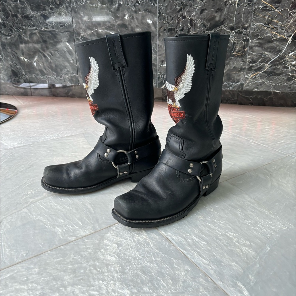 Perfectly Worn In! Harley Davidson Leather Motorcycle Harness Boots